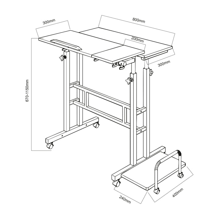 Mesa móvil para portátil Maclean, blanca, tablero 80x60cm, 50kg máx, altura regulable 67-115cm , MC-124 W