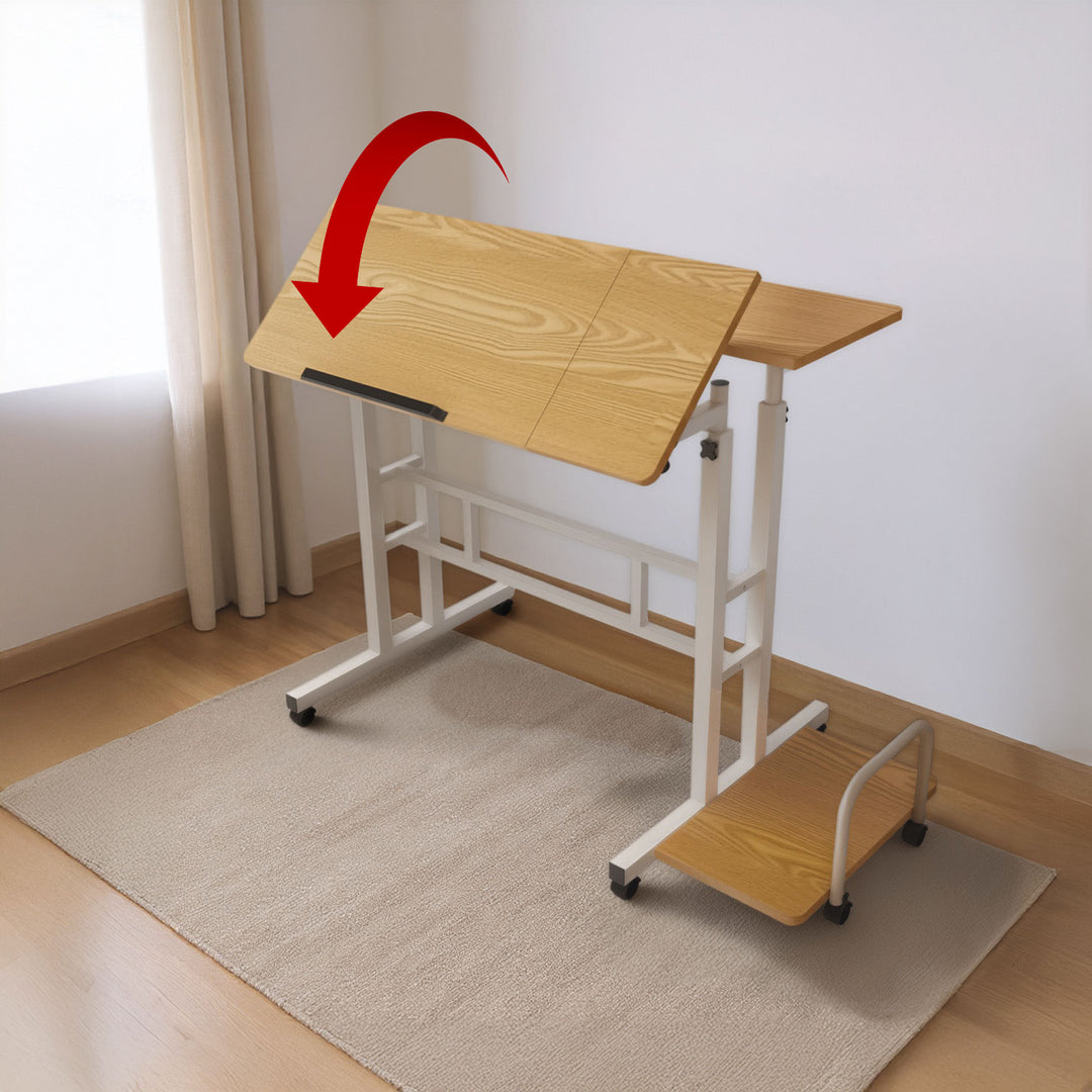 Mesa móvil para portátil Maclean, blanca, tablero 80x60cm, 50kg máx, altura regulable 67-115cm , MC-124 W