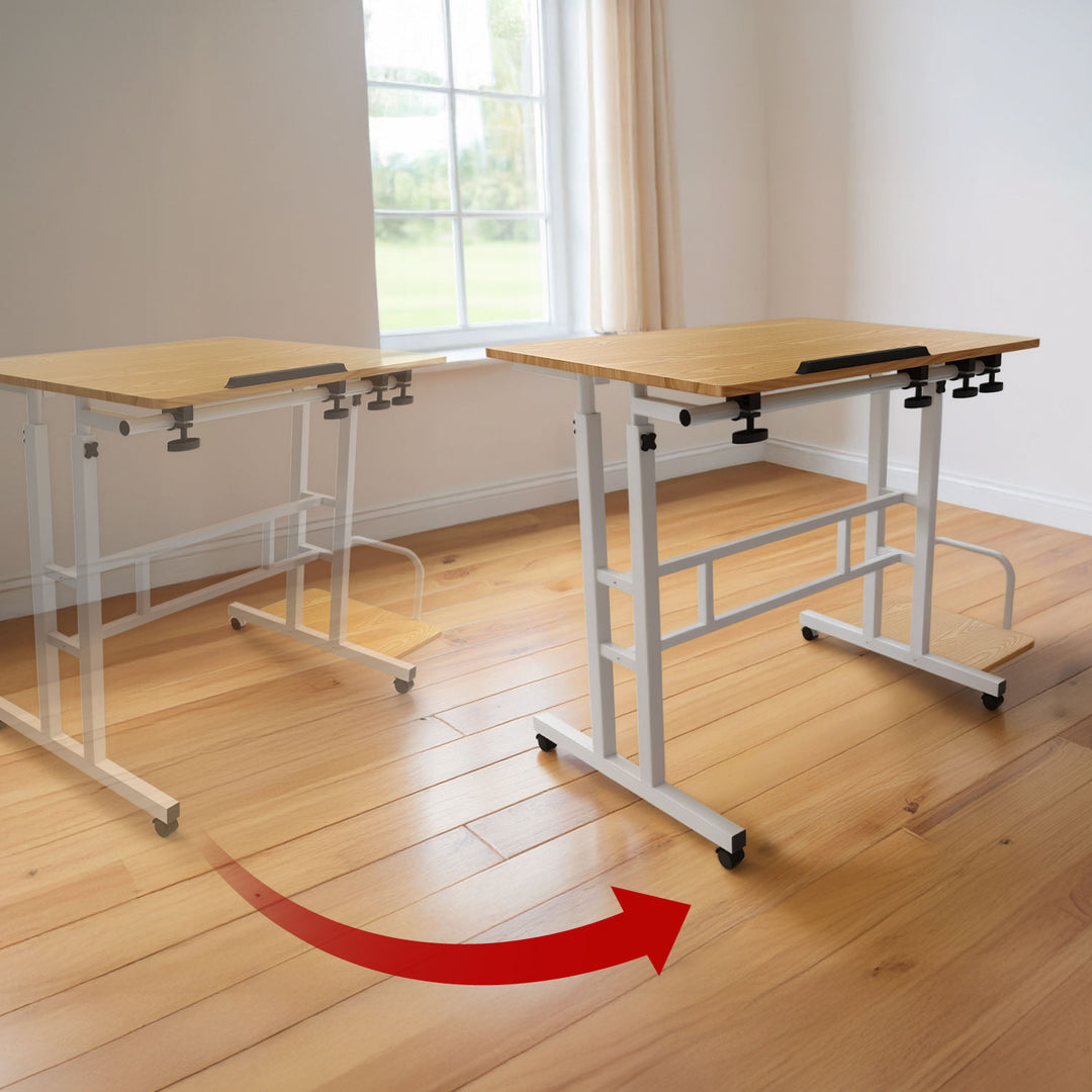 Mesa móvil para portátil Maclean, blanca, tablero 80x60cm, 50kg máx, altura regulable 67-115cm , MC-124 W