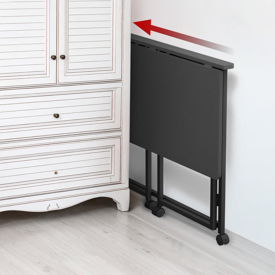 Mesa escritorio plegable Maclean, negra, móvil, tablero 100x50cm, max. 50kg, MC-1250 B