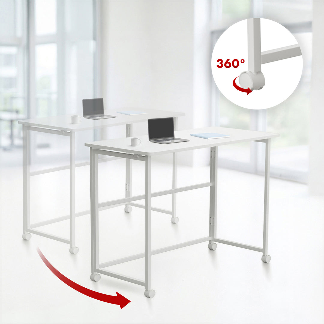 Mesa escritorio plegable Maclean, blanca, móvil, tablero 100x50cm, max. 50kg, MC-1250 W