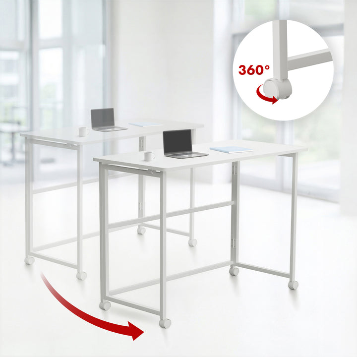 Mesa escritorio plegable Maclean, blanca, móvil, tablero 100x50cm, max. 50kg, MC-1250 W