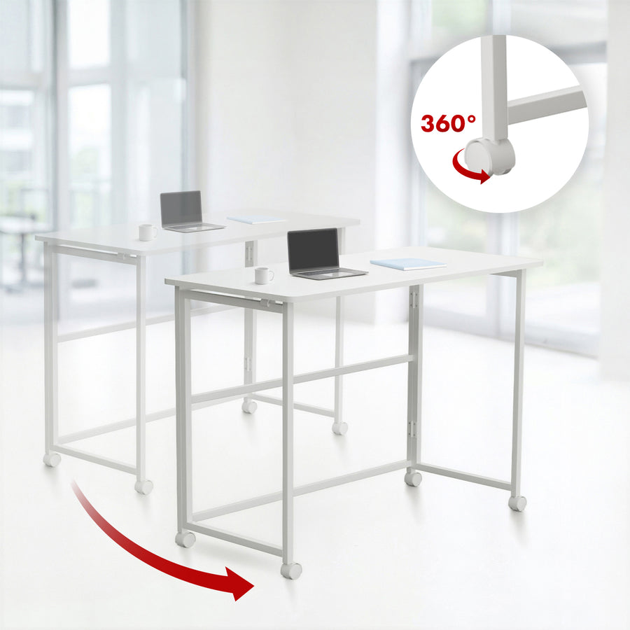 Mesa escritorio plegable Maclean, blanca, móvil, tablero 100x50cm, max. 50kg, MC-1250 W