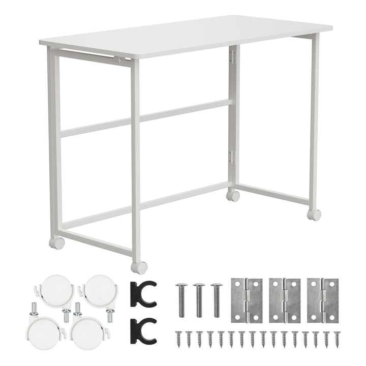 Mesa escritorio plegable Maclean, blanca, móvil, tablero 100x50cm, max. 50kg, MC-1250 W