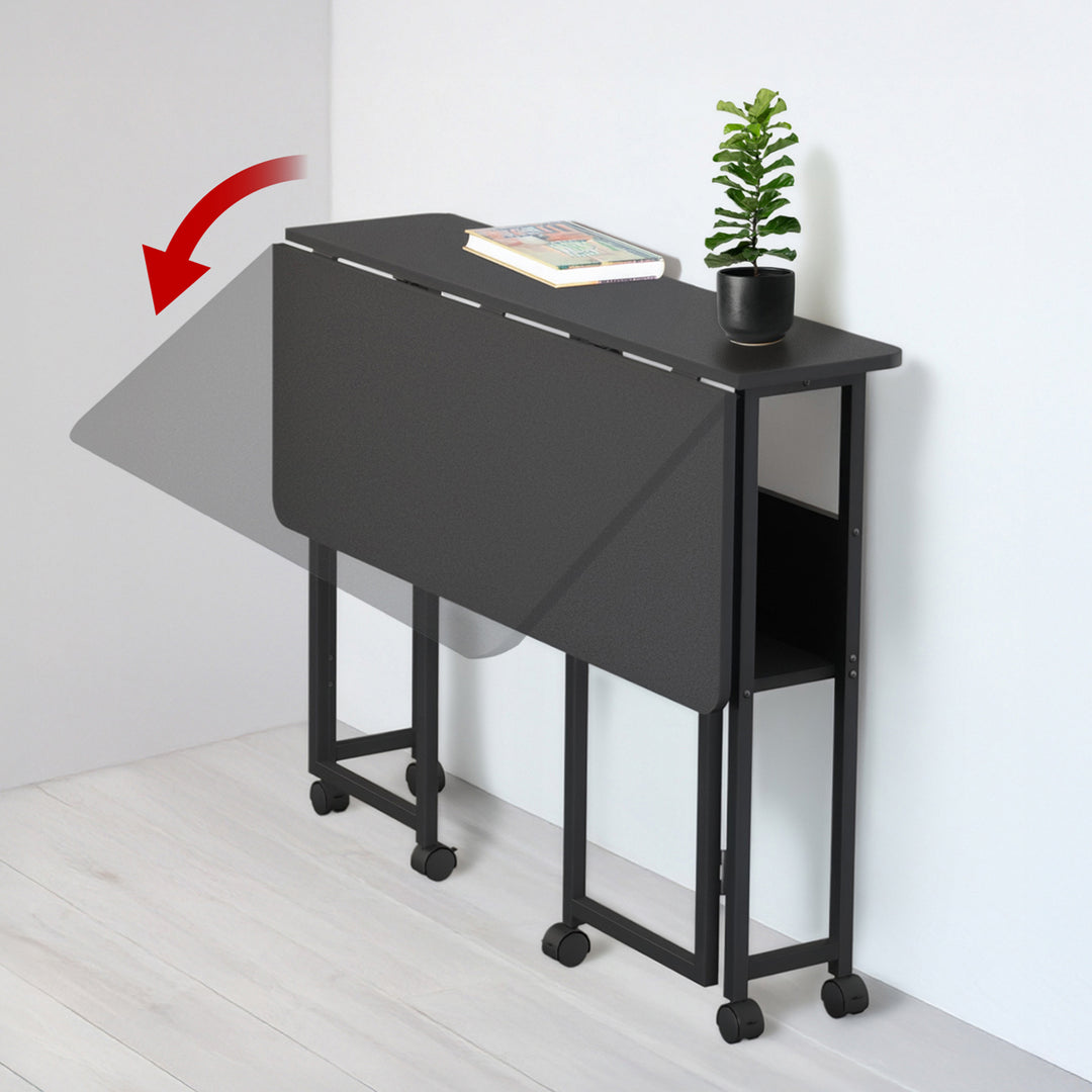 Mesa escritorio plegable Maclean, negra, móvil, tablero 100x58cm, max. 50kg, MC-126 B