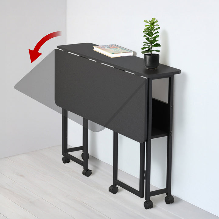 Mesa escritorio plegable Maclean, negra, móvil, tablero 100x58cm, max. 50kg, MC-126 B