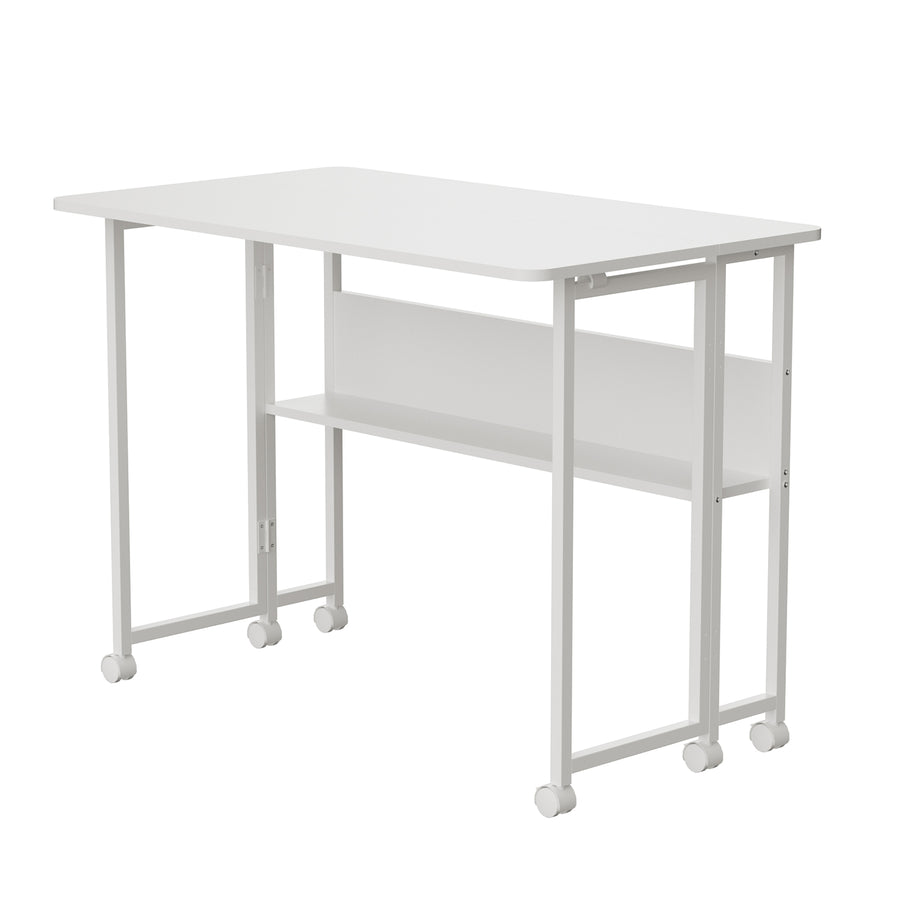 Mesa escritorio plegable Maclean, blanca, móvil, tablero 100x58cm, max. 50kg, MC-126 W