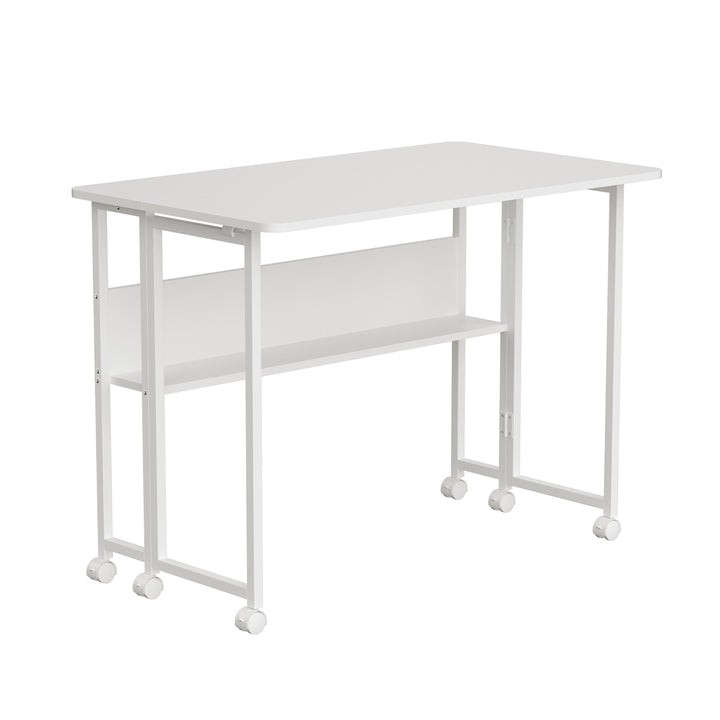 Mesa escritorio plegable Maclean, blanca, móvil, tablero 100x58cm, max. 50kg, MC-126 W