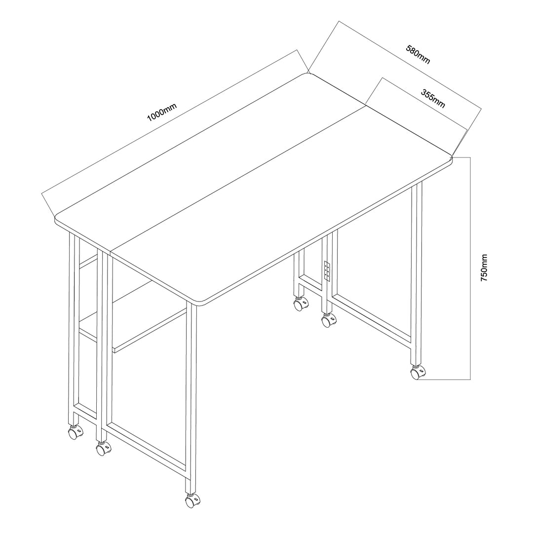 Mesa escritorio plegable Maclean, blanca, móvil, tablero 100x58cm, max. 50kg, MC-126 W