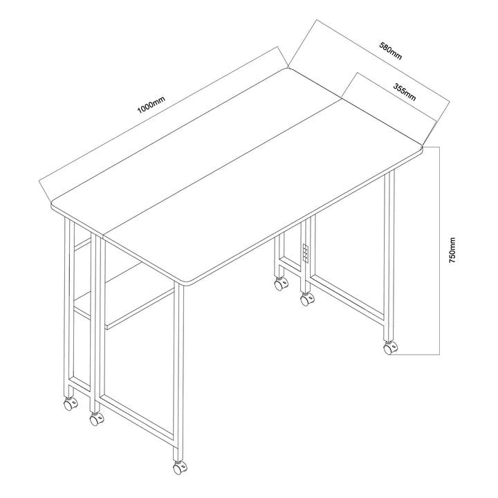 Mesa escritorio plegable Maclean, blanca, móvil, tablero 100x58cm, max. 50kg, MC-126 W