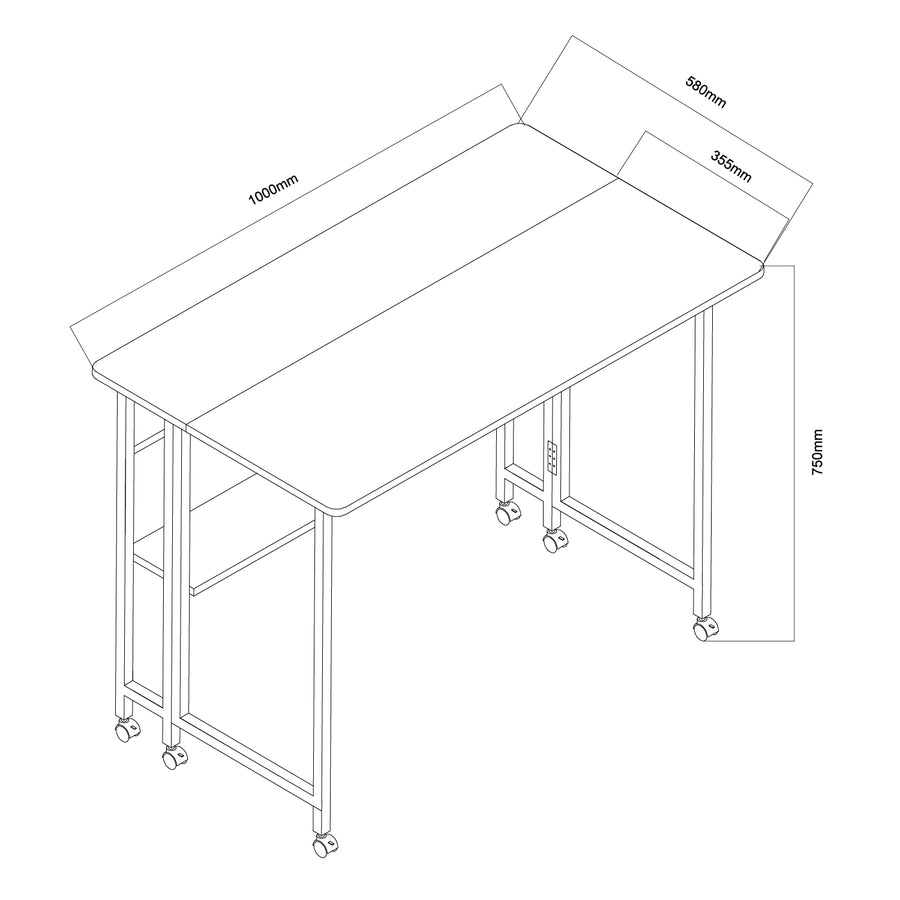 Mesa escritorio plegable Maclean, blanca, móvil, tablero 100x58cm, max. 50kg, MC-126 W