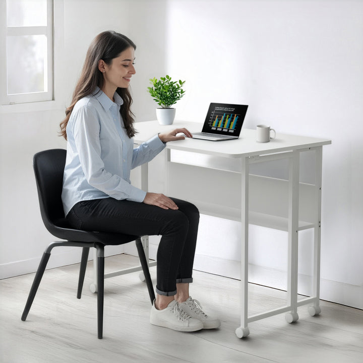 Mesa escritorio plegable Maclean, blanca, móvil, tablero 100x58cm, max. 50kg, MC-126 W