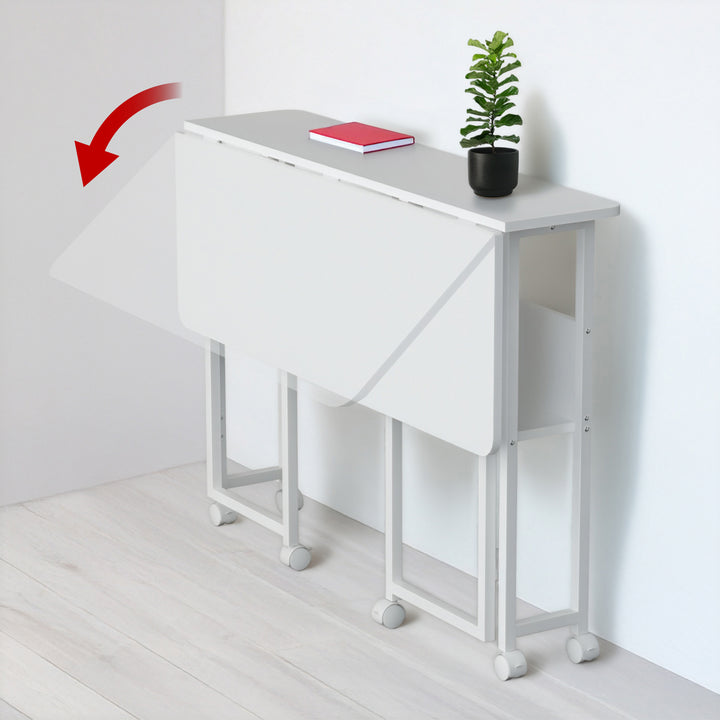 Mesa escritorio plegable Maclean, blanca, móvil, tablero 100x58cm, max. 50kg, MC-126 W