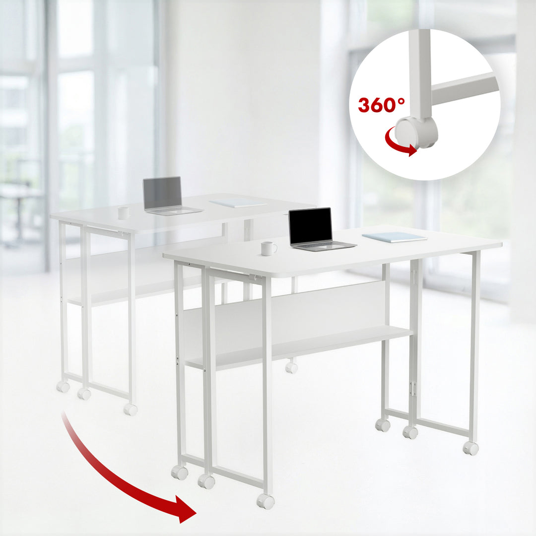 Mesa escritorio plegable Maclean, blanca, móvil, tablero 100x58cm, max. 50kg, MC-126 W