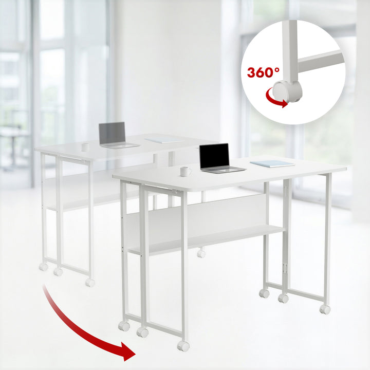 Mesa escritorio plegable Maclean, blanca, móvil, tablero 100x58cm, max. 50kg, MC-126 W