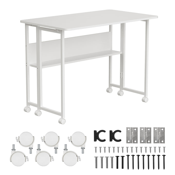 Mesa escritorio plegable Maclean, blanca, móvil, tablero 100x58cm, max. 50kg, MC-126 W