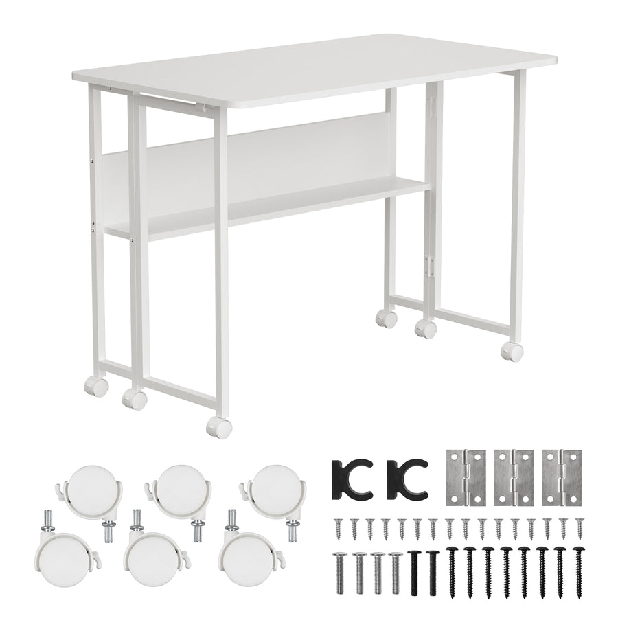 Mesa escritorio plegable Maclean, blanca, móvil, tablero 100x58cm, max. 50kg, MC-126 W