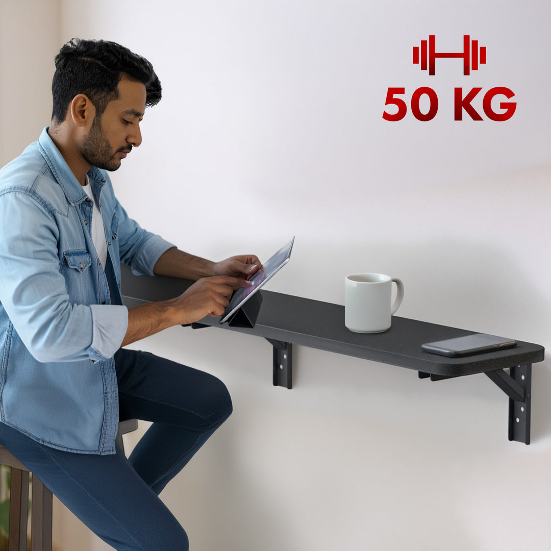 Maclean Estante/top plegable, negro, 100x20 cm, max. 50 kg, MC-129 B