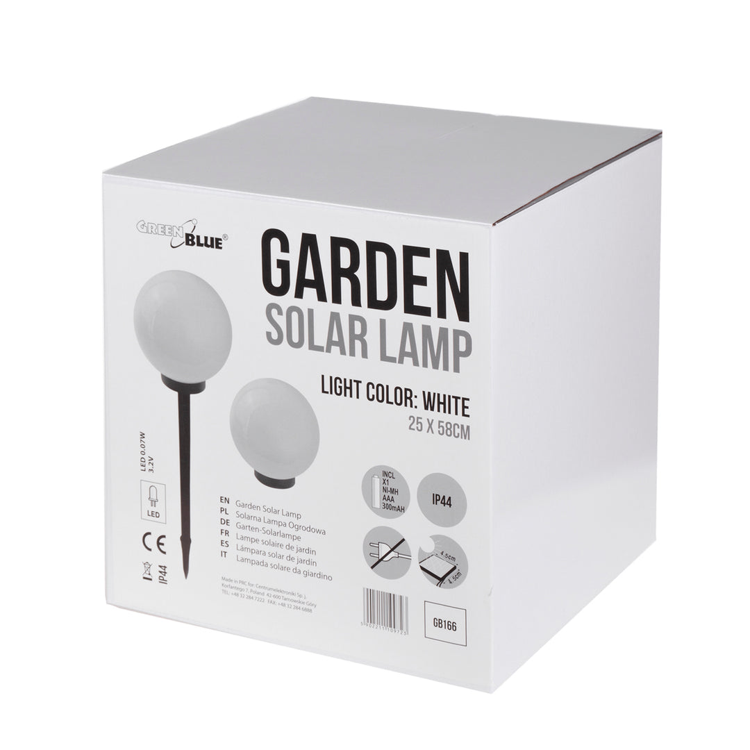 GreenBlue lámpara solar, independiente, jardín, esfera 25x25x58cm, LED blanco, GB166, 4 piezas