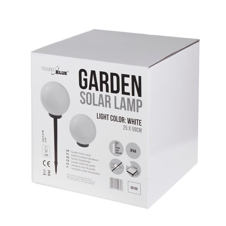 GreenBlue lámpara solar, independiente, jardín, esfera 25x25x58cm, LED blanco, GB166, 4 piezas