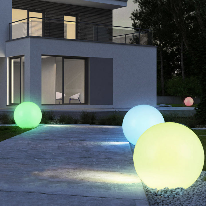 GreenBlue lámpara solar, independiente, jardín, esfera 25x25x58cm, RGB LED, GB165, 4 piezas