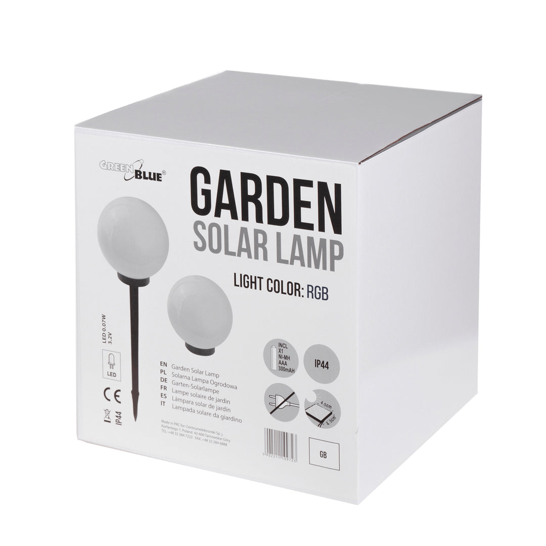 GreenBlue lámpara solar, independiente, jardín, esfera 25x25x58cm, RGB LED, GB165, 4 piezas