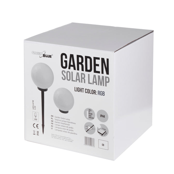 GreenBlue lámpara solar, independiente, jardín, esfera 25x25x58cm, RGB LED, GB165, 4 piezas