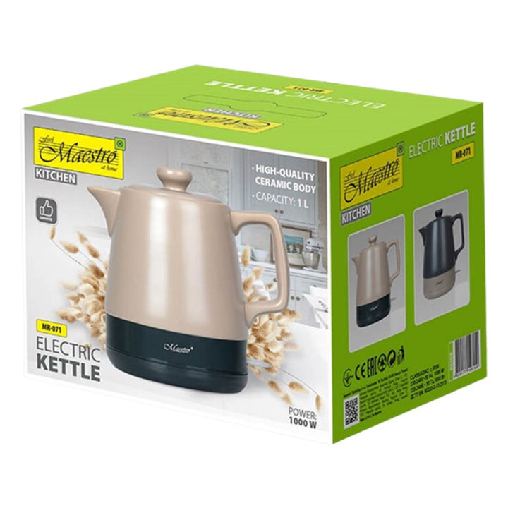Hervidor eléctrico de cerámica 1l Maestro MR-071 Beige 1000W, enchufe Reino Unido