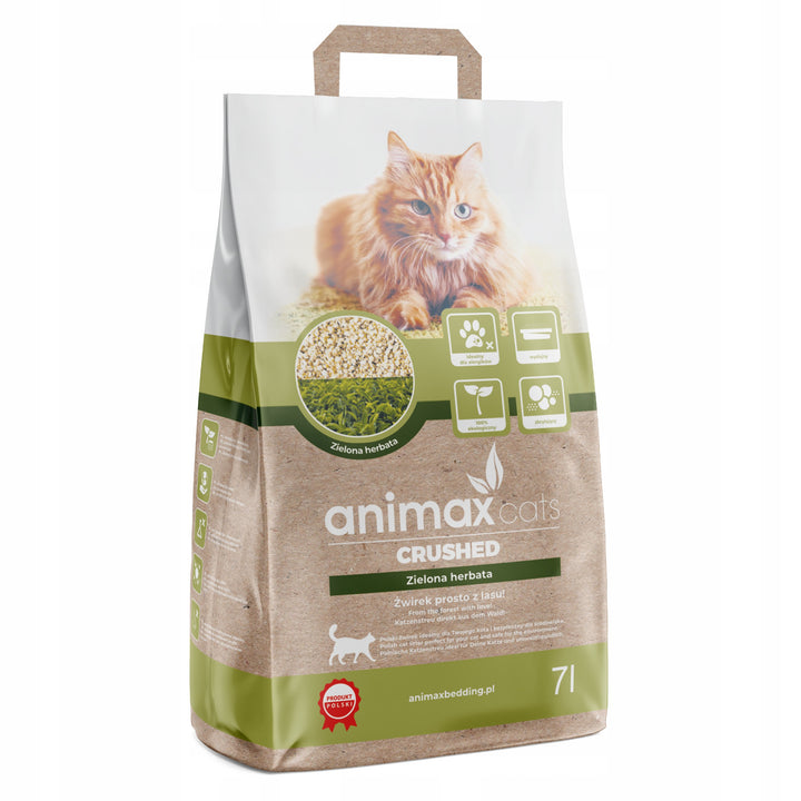 Animax Lecho aglomerante, Lavanda, triturado, 7 litros + Lecho aglomerante, Té verde, triturado, 7 litros