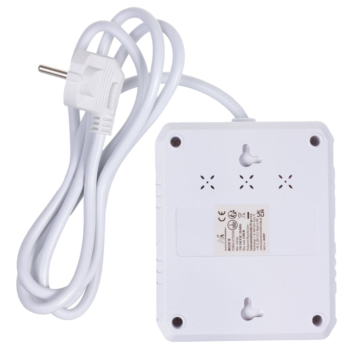 Regleta de enchufes Maclean, cable alargador 2 tomas + 3xUSB, 110-240V CA 50/60Hz, 2,1A máx. 2500W, 1,5m, blanco, MCE387 W