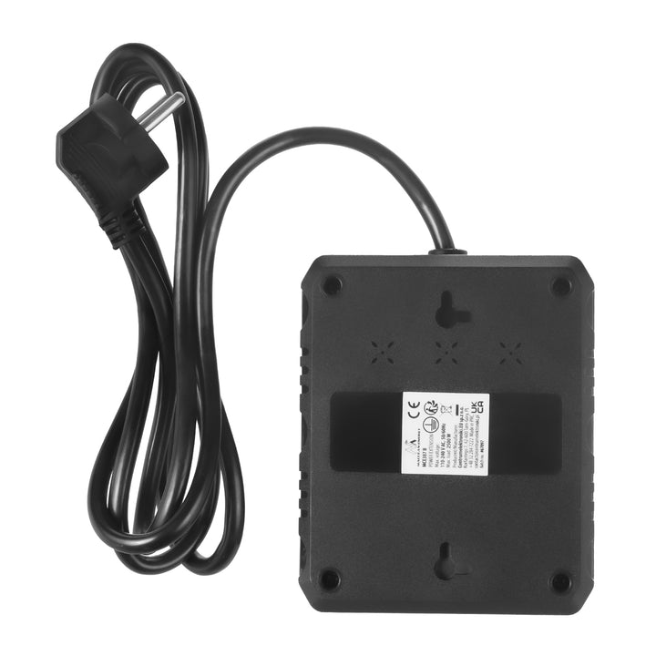 Regleta de enchufes Maclean, cable alargador de 2 tomas + 3xUSB, 110-240 V CA 50/60 Hz, 2,1 A máx. 2500 W, 1,5 m, negro, MCE387 B