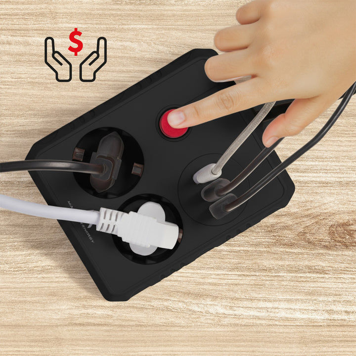 Regleta de enchufes Maclean, cable alargador de 2 tomas + 3xUSB, 110-240 V CA 50/60 Hz, 2,1 A máx. 2500 W, 1,5 m, negro, MCE387 B