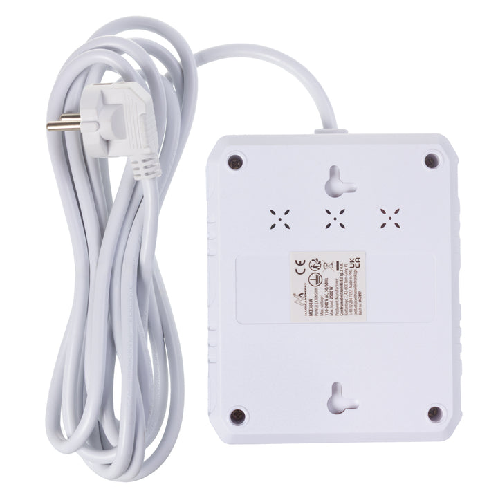 Regleta de enchufes Maclean, cable alargador 2 tomas + 3xUSB, 110-240 V CA 50/60 Hz, 2,1 A máx. 2500 W, 3 m, blanco, MCE388 W