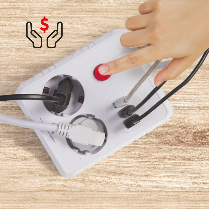 Regleta de enchufes Maclean, cable alargador 2 tomas + 3xUSB, 110-240 V CA 50/60 Hz, 2,1 A máx. 2500 W, 3 m, blanco, MCE388 W