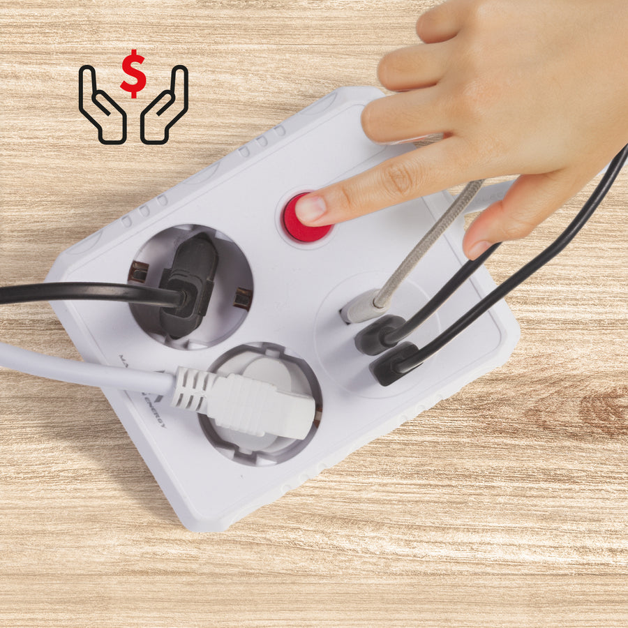 Regleta de enchufes Maclean, cable alargador 2 tomas + 3xUSB, 110-240 V CA 50/60 Hz, 2,1 A máx. 2500 W, 3 m, blanco, MCE388 W