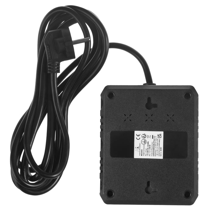 Regleta de enchufes Maclean, cable alargador 2 tomas + 3xUSB, 110-240 V CA 50/60 Hz, 2,1 A máx. 2500 W, 3 m, negro, MCE388 B
