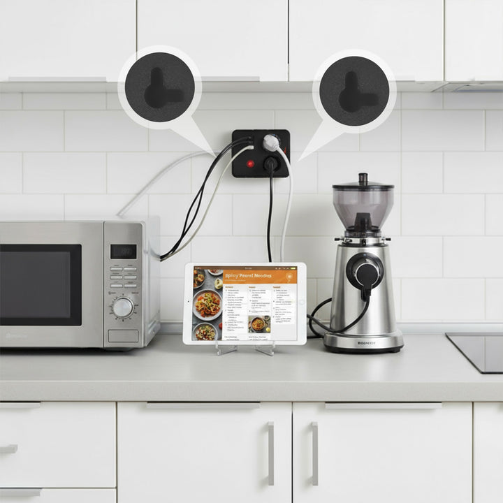 Regleta de enchufes Maclean, cable alargador 2 tomas + 3xUSB, 110-240 V CA 50/60 Hz, 2,1 A máx. 2500 W, 3 m, negro, MCE388 B