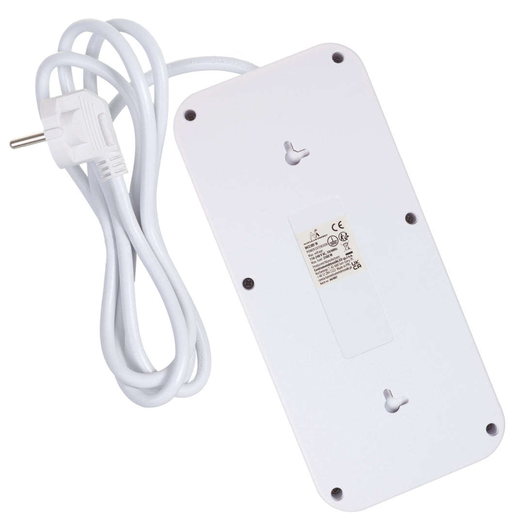 Regleta de enchufes Maclean, cable alargador de 6 tomas + 4xUSB, 110-240 V CA 50/60 Hz, 2,1 A máx. 2500 W, 1,5 m, blanco, MCE389 W