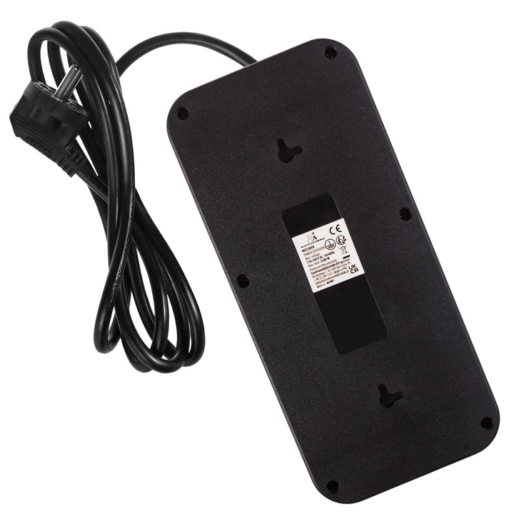 Regleta de enchufes Maclean, cable alargador de 6 tomas + 4xUSB, 110-240 V CA 50/60 Hz, 2,1 A máx. 2500 W, 1,5 m, negro, MCE389 B