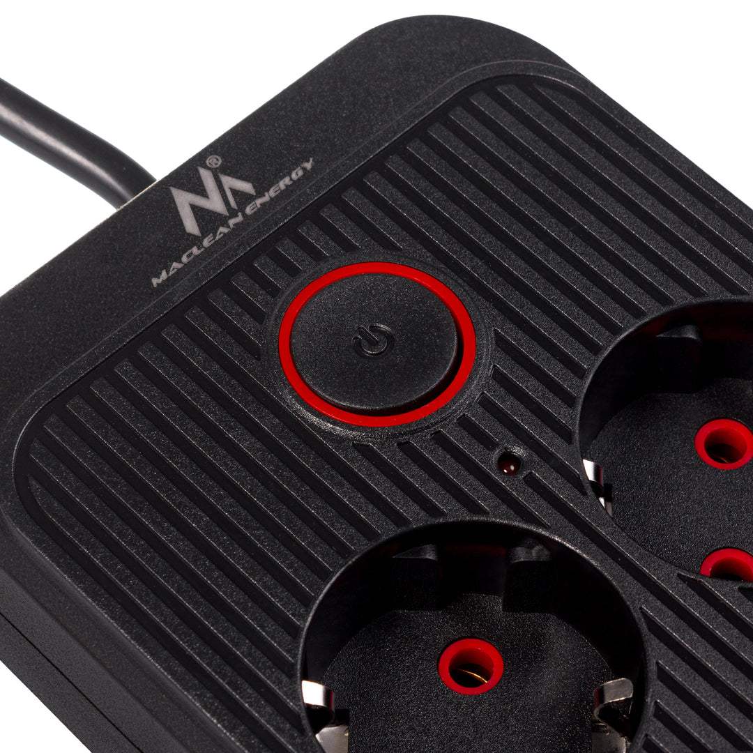 Regleta de enchufes Maclean, cable alargador de 6 tomas + 4xUSB, 110-240 V CA 50/60 Hz, 2,1 A máx. 2500 W, 1,5 m, negro, MCE389 B