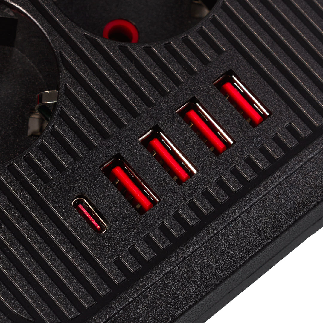 Regleta de enchufes Maclean, cable alargador de 6 tomas + 4xUSB, 110-240 V CA 50/60 Hz, 2,1 A máx. 2500 W, 1,5 m, negro, MCE389 B