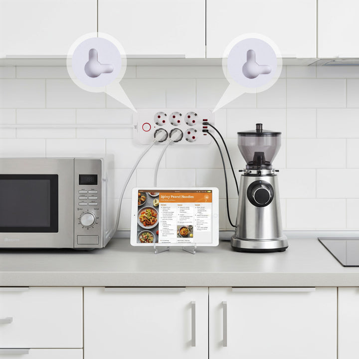 Regleta Maclean, cable alargador de 6 tomas + 4xUSB, 110-240V CA 50/60Hz, 2,1A máx. 2500W, 3m, blanco, MCE391 W