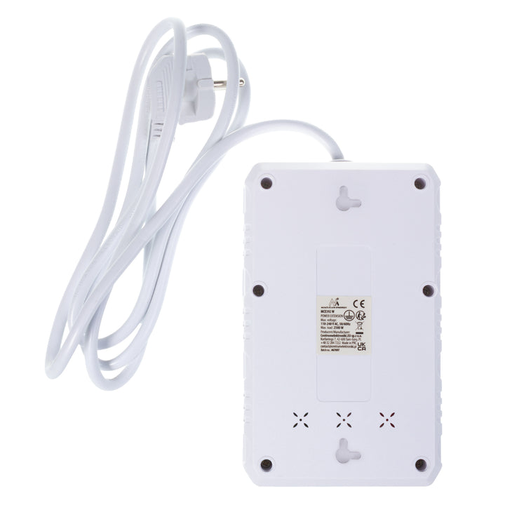 Regleta de enchufes Maclean, cable alargador de 4 tomas + 3xUSB, 110-240 V CA 50/60 Hz, 2,1 A máx. 2500 W, 1,5 m, blanco, MCE392 W