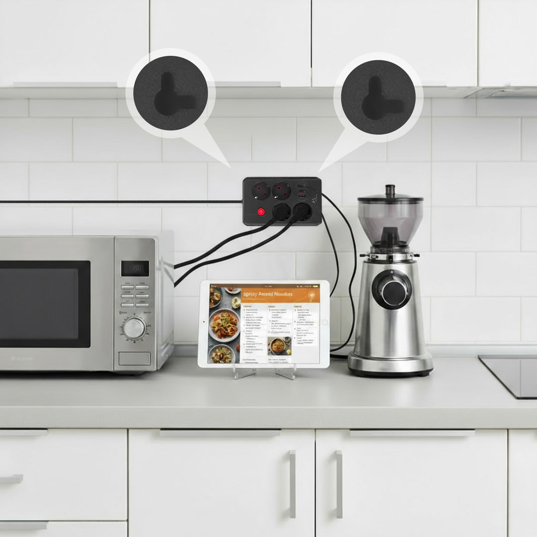 Regleta Maclean, cable alargador de 4 tomas + 3xUSB, 110-240V CA 50/60Hz, 2,1A máx. 2500W, 1,5m, negro, MCE392 B