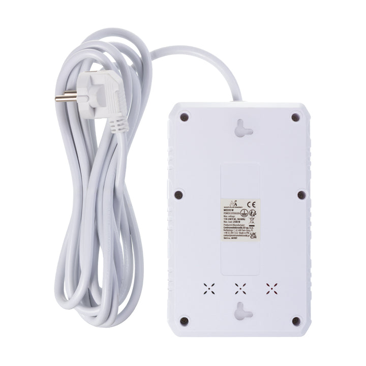 Regleta de enchufes Maclean, cable alargador de 4 tomas + 3xUSB, 110-240 V CA 50/60 Hz, 2,1 A máx. 2500 W, 3 m, blanco, MCE393 W