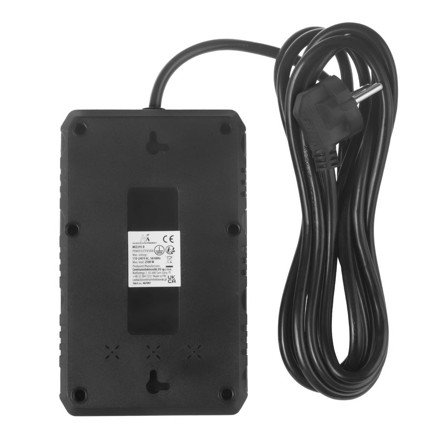 Regleta Maclean, cable alargador de 4 tomas + 3xUSB, 110-240V CA 50/60Hz, 2,1A máx. 2500W, 3m, negro, MCE393 B