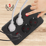Regleta Maclean, cable alargador de 4 tomas + 3xUSB, 110-240V CA 50/60Hz, 2,1A máx. 2500W, 3m, negro, MCE393 B