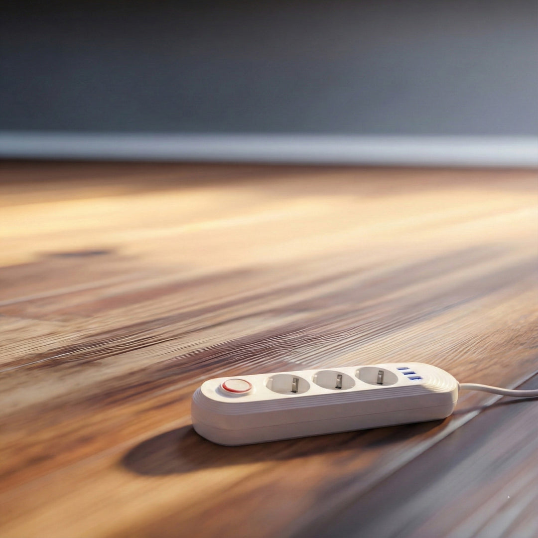 Regleta de enchufes Maclean, cable alargador de 3 tomas + 3xUSB, 110-240 V CA 50/60 Hz, 2,1 A máx. 2500 W, 1,5 m, blanco, MCE394 W