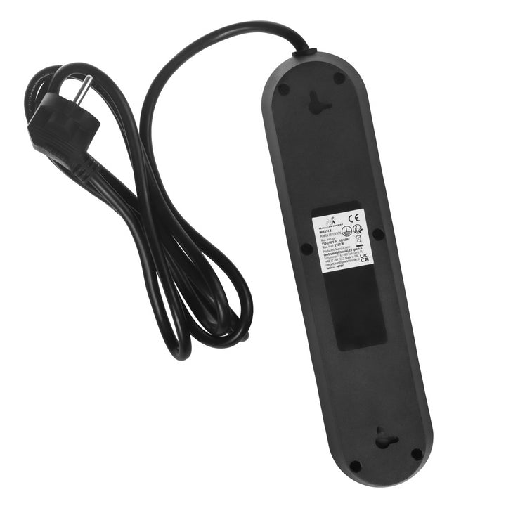 Regleta de enchufes Maclean, cable alargador de 3 tomas + 3xUSB, 110-240V CA 50/60Hz, 2,1A máx. 2500W, 1,5m, negro, MCE394 B