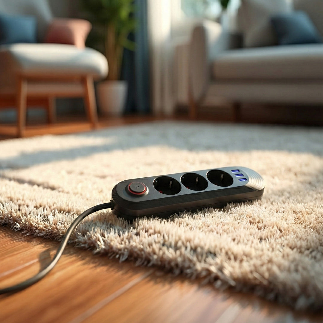 Regleta de enchufes Maclean, cable alargador de 3 tomas + 3xUSB, 110-240V CA 50/60Hz, 2,1A máx. 2500W, 1,5m, negro, MCE394 B